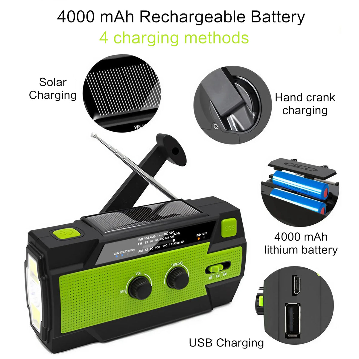 Portable Solar Hand Crank AM/FM Radio — Flashlight, Power Bank & SOS
