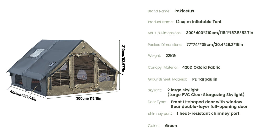 PAKICETUS Inflatable Camping Tent — 4 Season, 4–8 Person with Windows