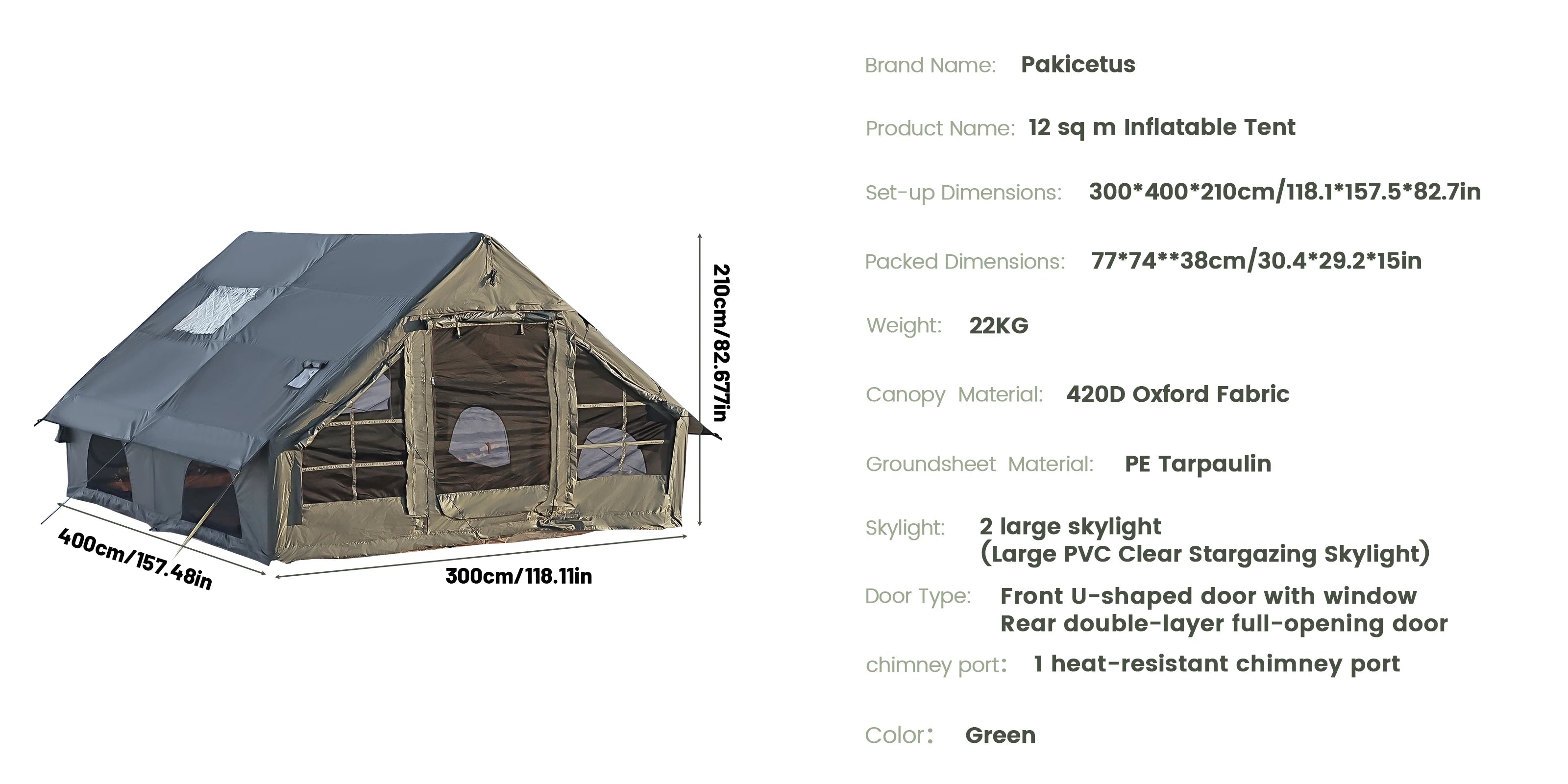 PAKICETUS Inflatable Camping Tent — 4 Season, 4–8 Person with Windows
