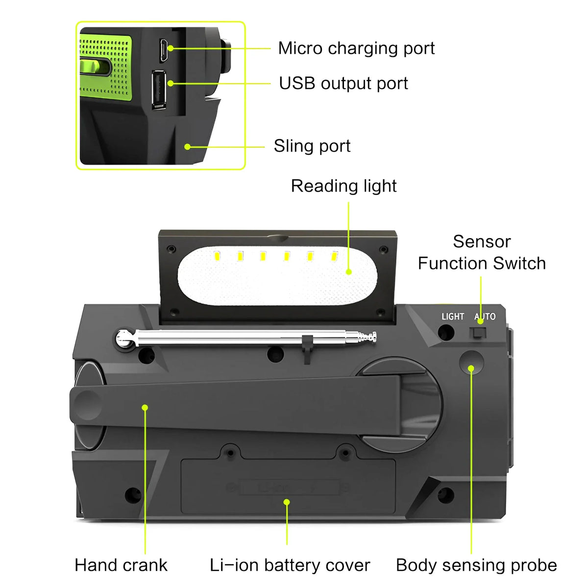 Portable Solar Hand Crank AM/FM Radio — Flashlight, Power Bank & SOS