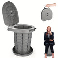 Gray Black collapsible camping toilet, portable outdoor toilet, camping furniture Australia, lightweight camping gear, compact toilet for travel, camping sanitation solution