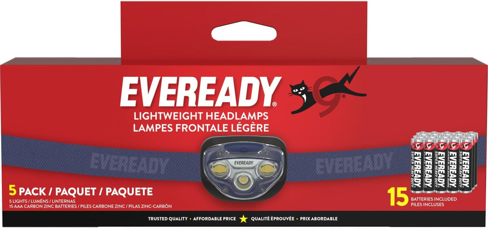 EVEREADY LED Headlamps Pro200 [5-Pack], IPX4 Water Resistant, Bright and Durable Head Lights for Camping, Hiking, Emergency Power Outage (Batteries Included)