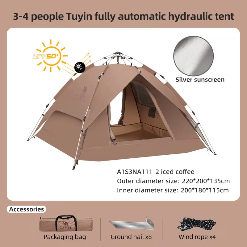 GOLDEN  4 Person Camping Tents Travel Outdoor One-Touch Tent Sun Protection Automatic Beach Tent Camping Equipment 텐트