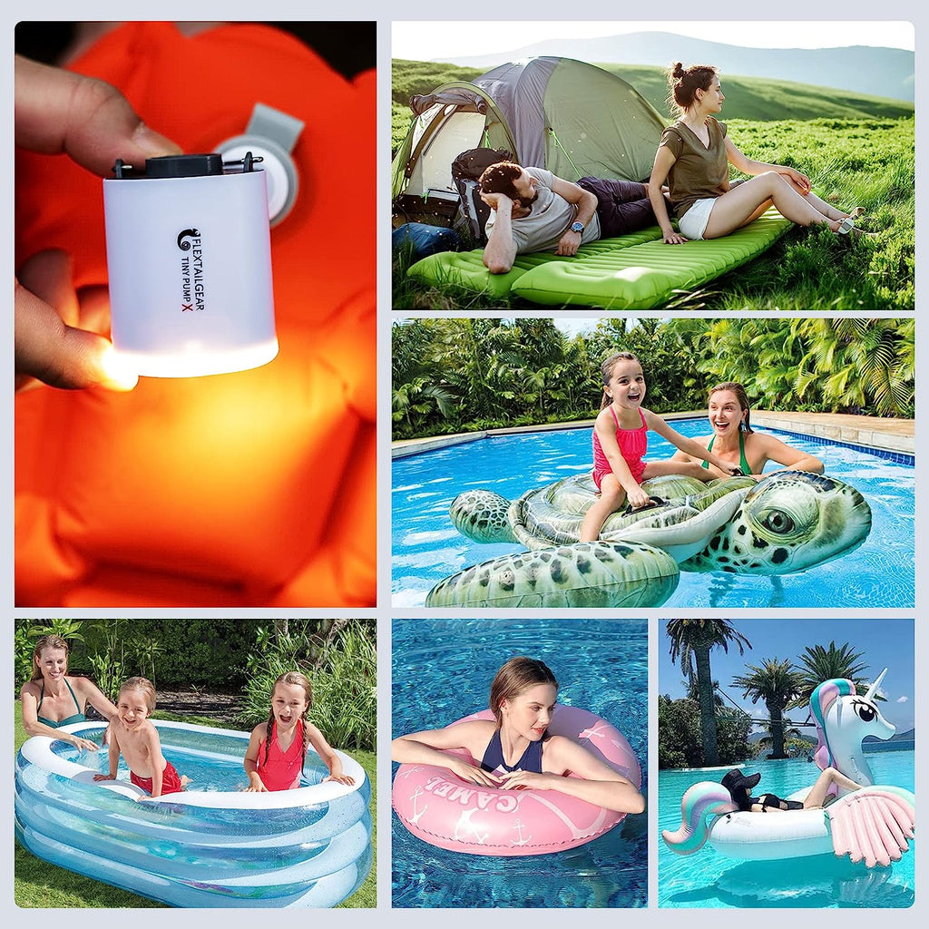 Tiny Pump Portable Air Pump+ Camping Light Ultra-Mini Air Pump with 1300Mah Battery USB Rechargeable for Pool Floats Air Bed Air Mattress Swimming Ring Vacuum Storage Bags