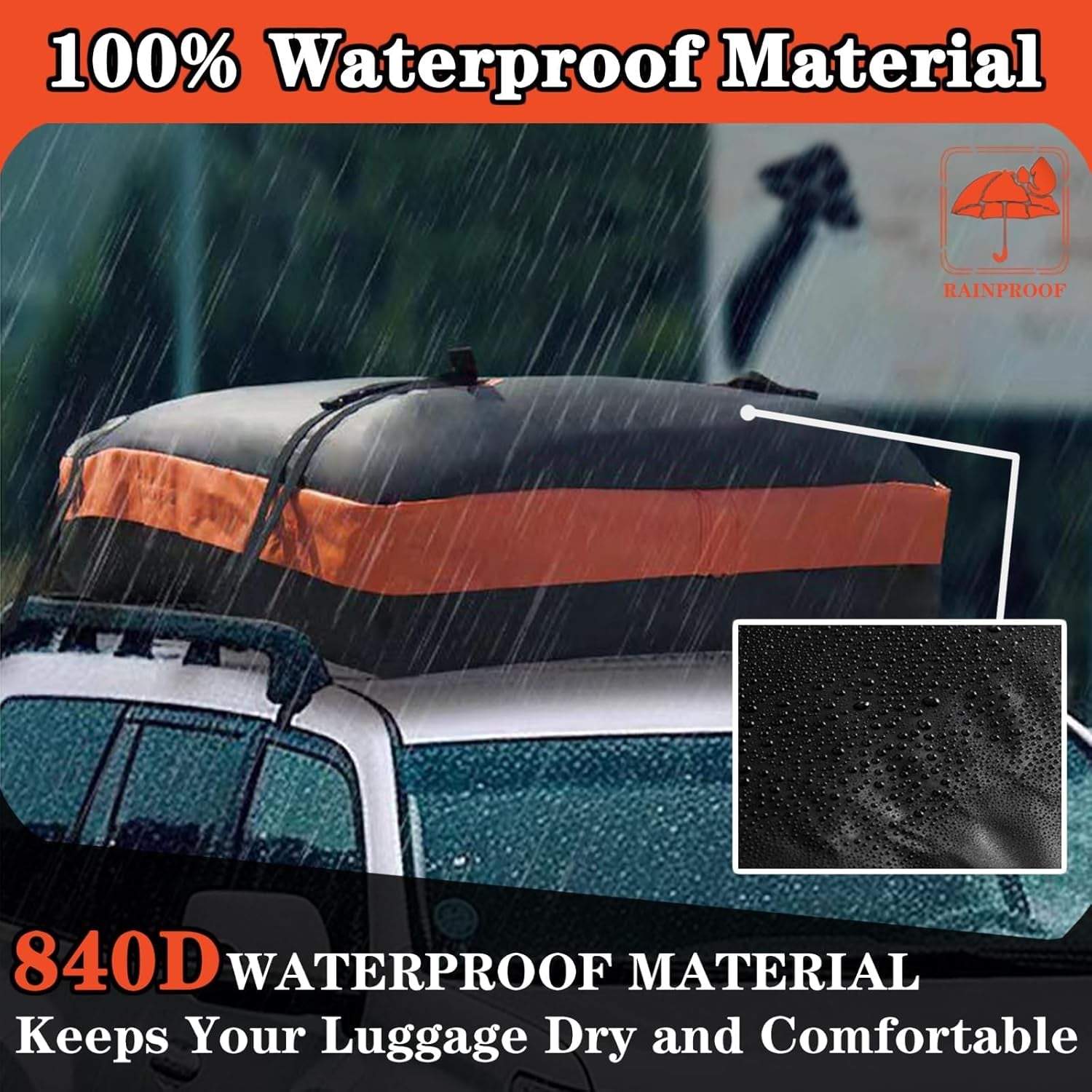 Rooftop Cargo Carrier,  Waterproof Car Roof Bag for All Vehicles With/Without Rack, Roof Top Luggage Bag, Anti-Slip Mat, 10 Reinforced Straps, 6 Door Hooks, Luggage Lock Included