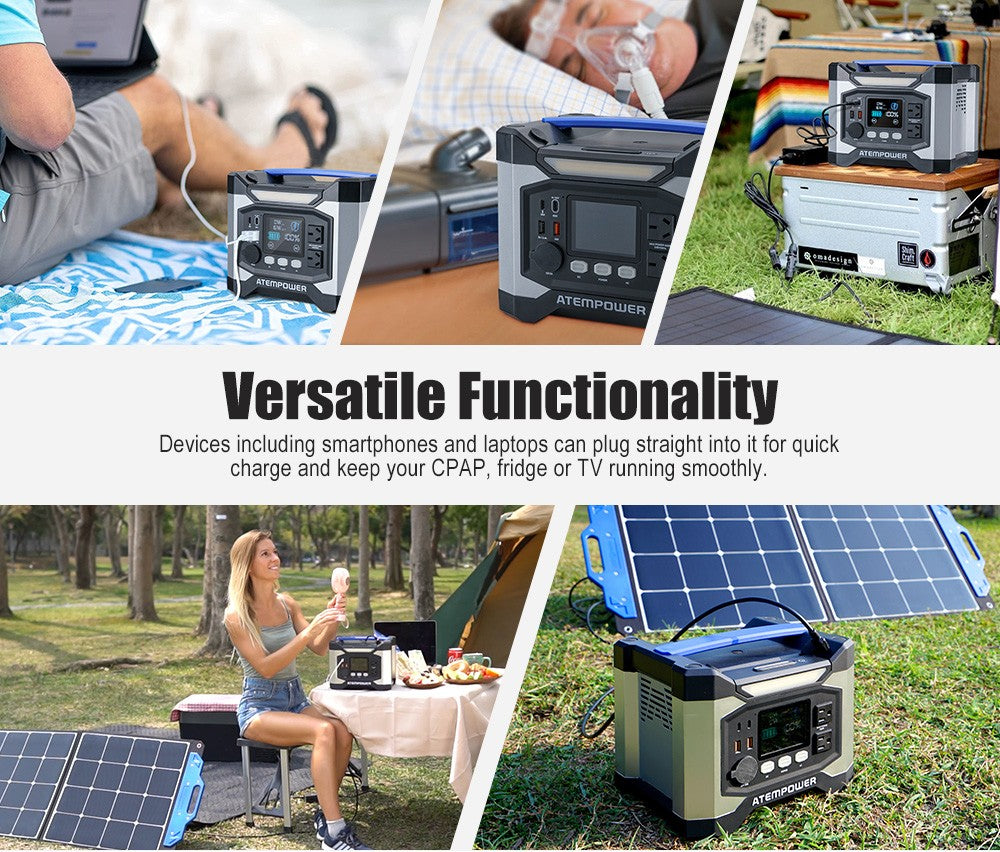Atem Power Portable Power Station 500W Solar Generator 518Wh Charging RV Backup
