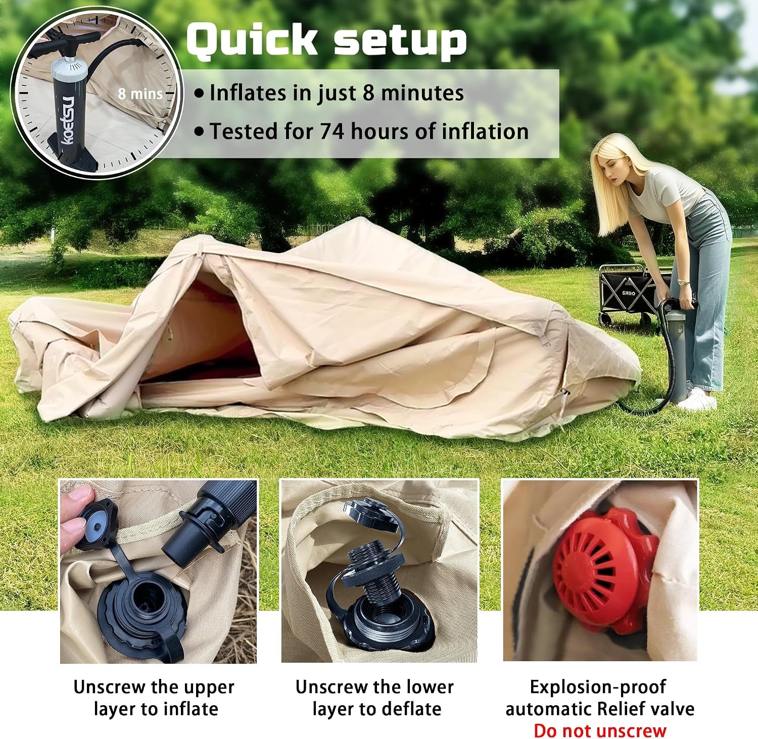 Portable All-Season Inflatable 4 Person Cabin House - Heavy Duty 600D Oxford Fabric