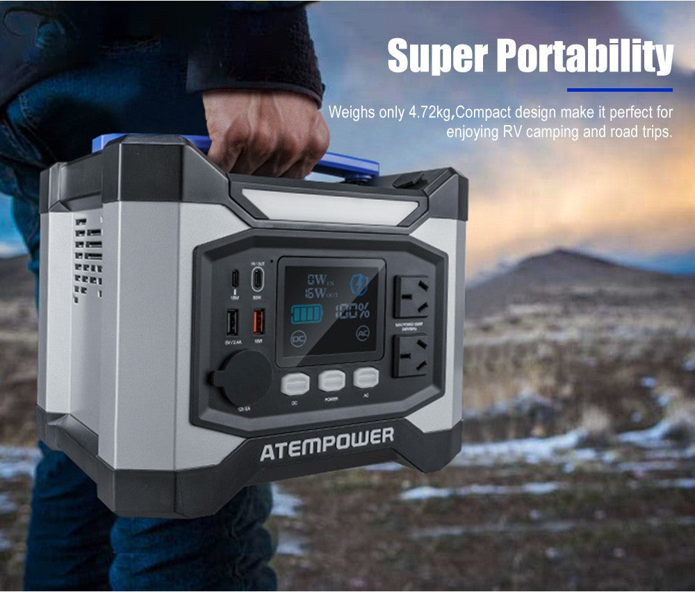 Atem Power Portable Power Station 500W Solar Generator 518Wh Charging RV Backup