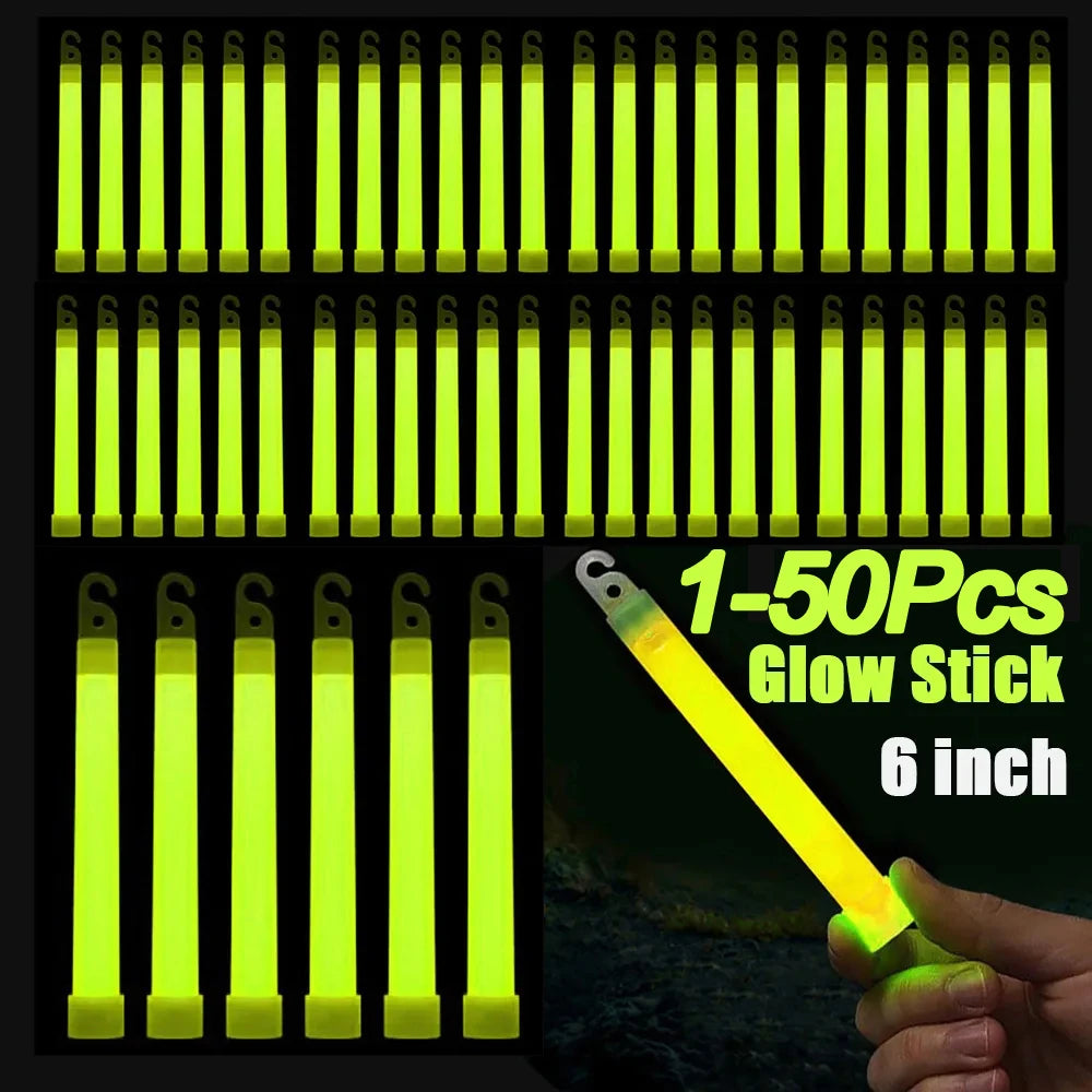 1-50Pcs Glow Sticks with Hook 6 Inch Fluorescence Light for Hiking Camping Outdoor Emergency Concert Party Light Sticks