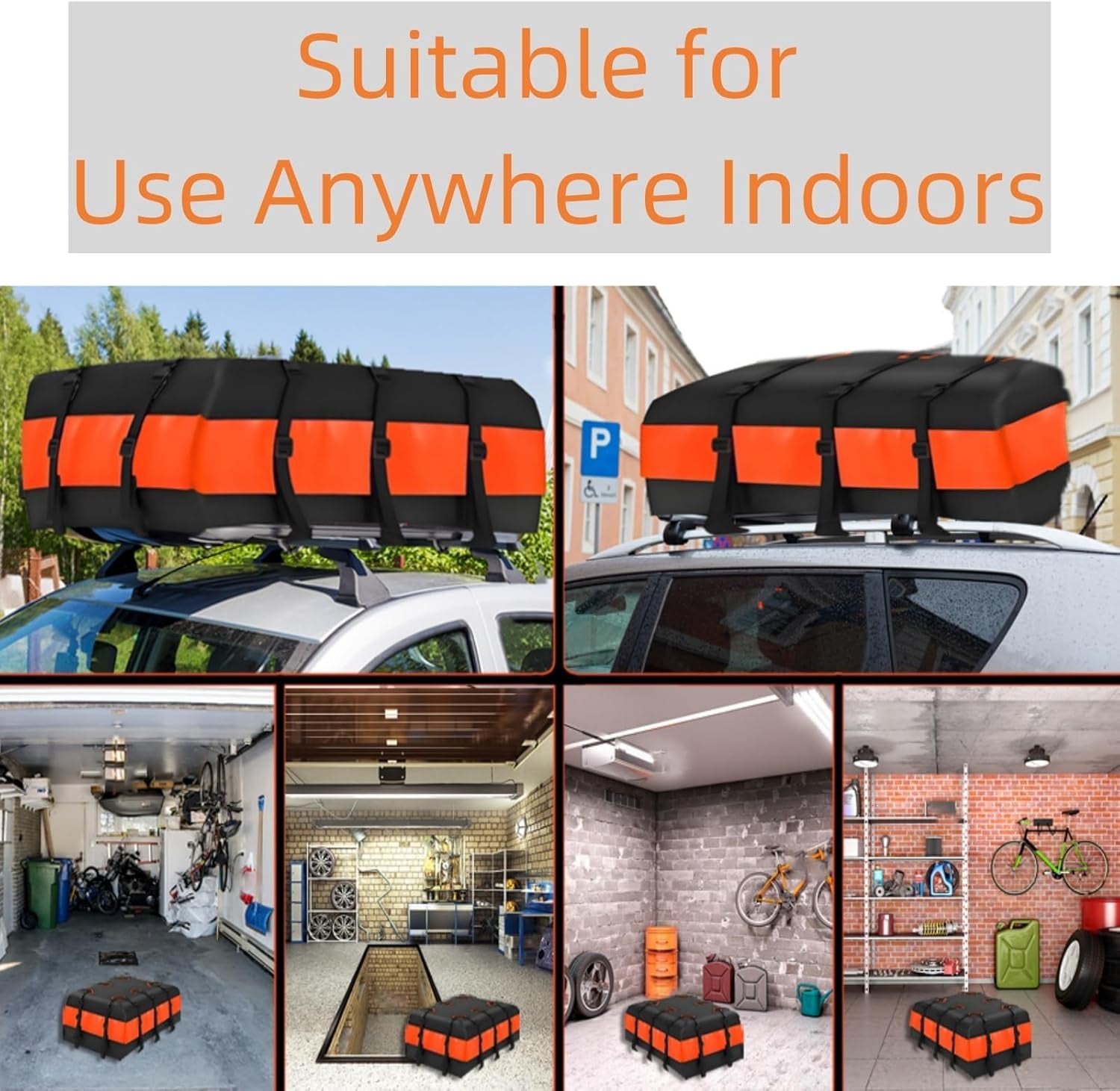 Rooftop Cargo Carrier,  Waterproof Car Roof Bag for All Vehicles With/Without Rack, Roof Top Luggage Bag, Anti-Slip Mat, 10 Reinforced Straps, 6 Door Hooks, Luggage Lock Included