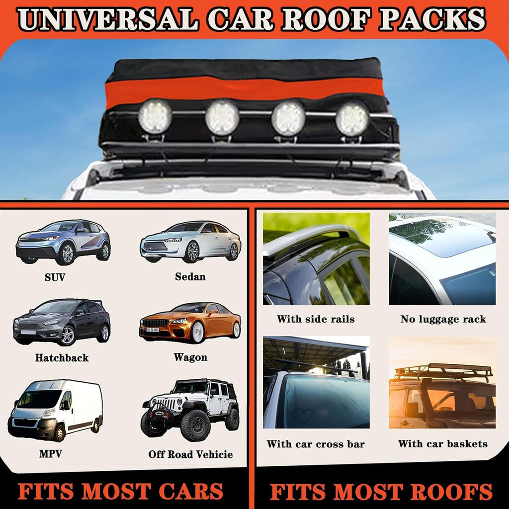 Rooftop Cargo Carrier,  Waterproof Car Roof Bag for All Vehicles With/Without Rack, Roof Top Luggage Bag, Anti-Slip Mat, 10 Reinforced Straps, 6 Door Hooks, Luggage Lock Included