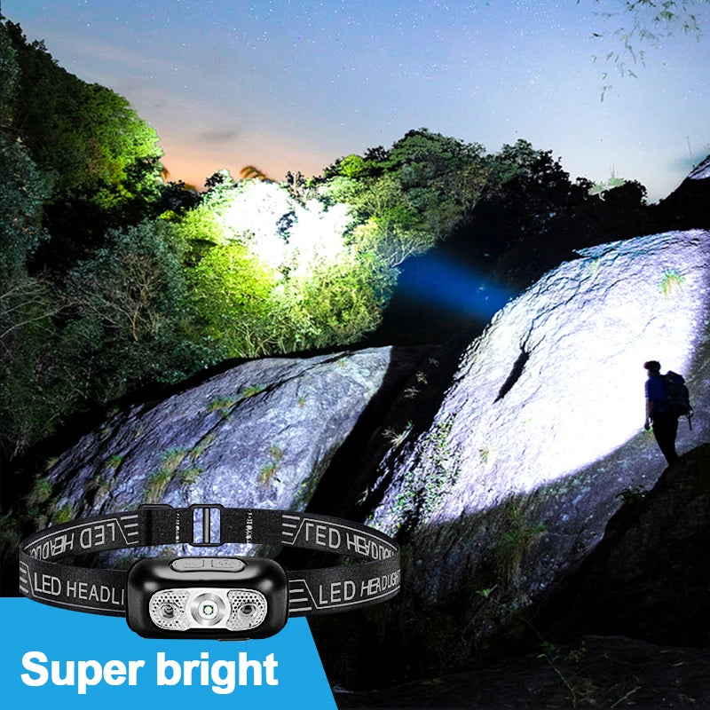 Sensor Headlamps Mini LED Night Fishing Powerful Torch Head Lamp USB Rechargeable Super Bright Adjustable Angle Headlight