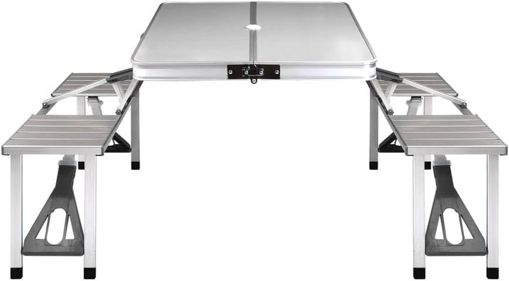 Camping Table with Chairs 85X66X66.5Cm Folding Portable Aluminium | Aluminium Framed Dining Set Suits Picnic Camp Travel, Garden Bench Seating and Beach BBQ Outings
