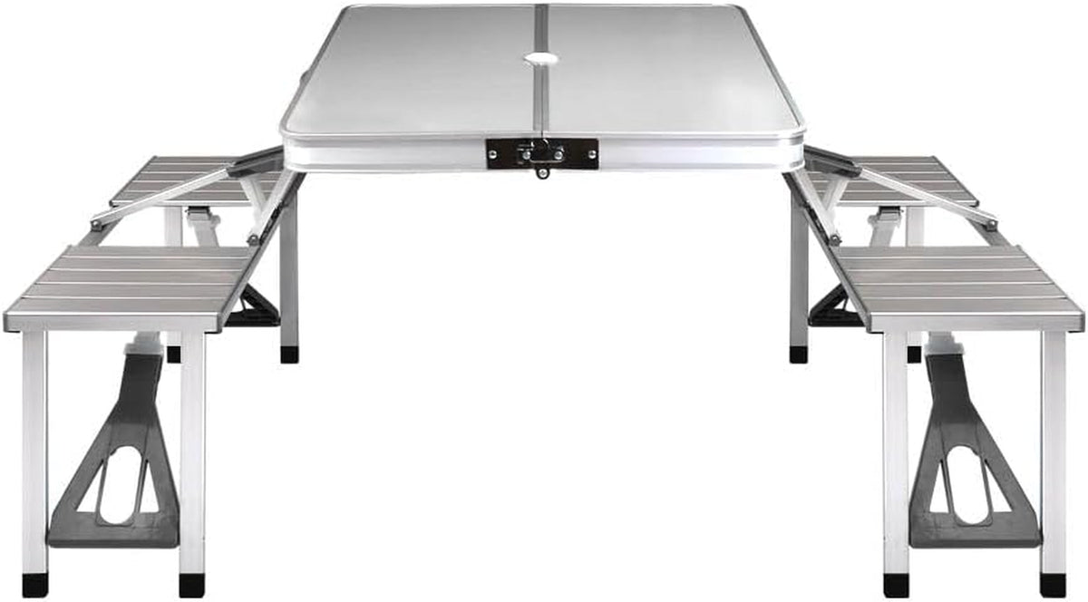 Camping Table with Chairs 85X66X66.5Cm Folding Portable Aluminium | Aluminium Framed Dining Set Suits Picnic Camp Travel, Garden Bench Seating and Beach BBQ Outings