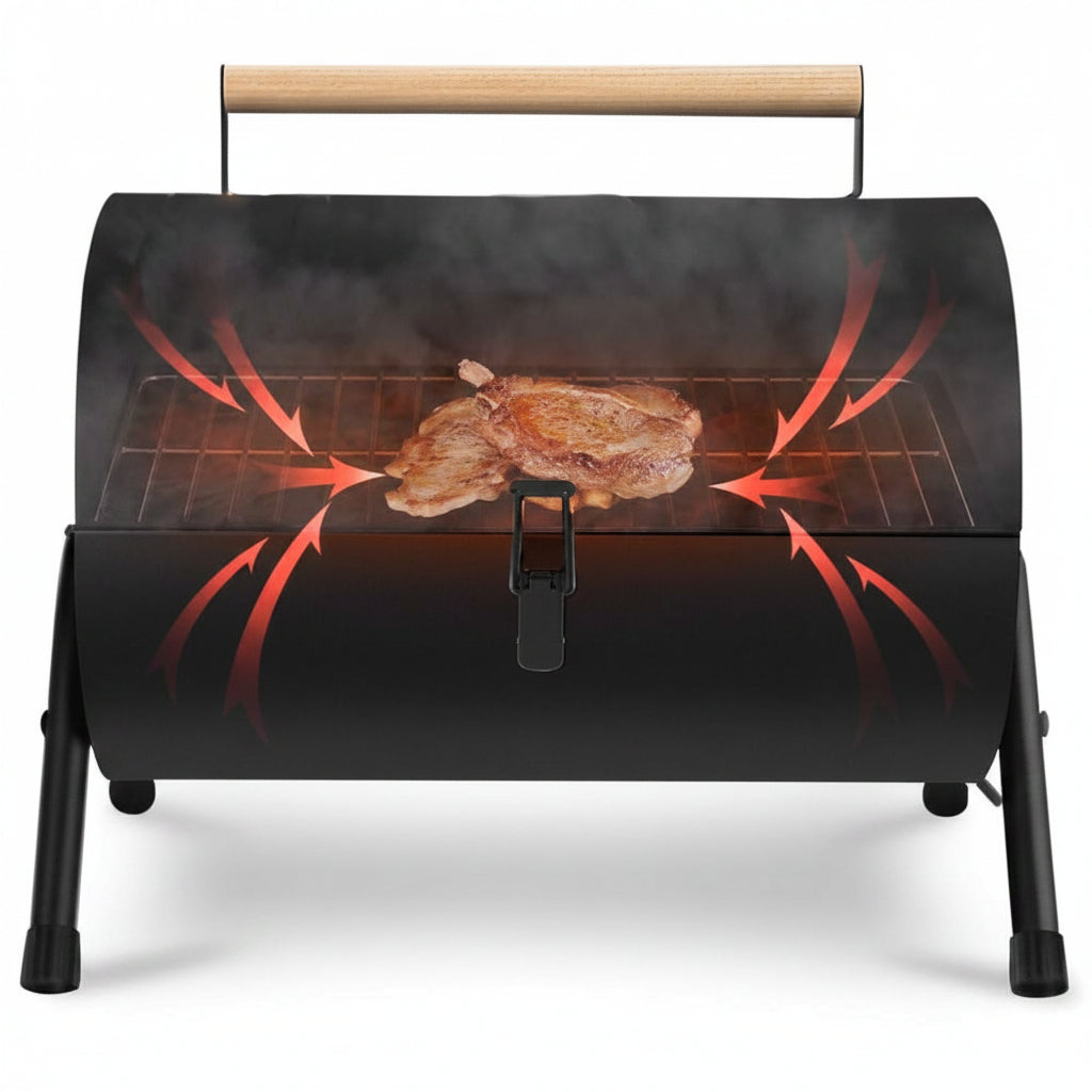 Camping Portable Charcoal Grill Stainless Steel Park BBQ Stoves Grills Folding Hibachi Grill with Handle, Mini Black Barbecue Smoker Grill for Outdoor