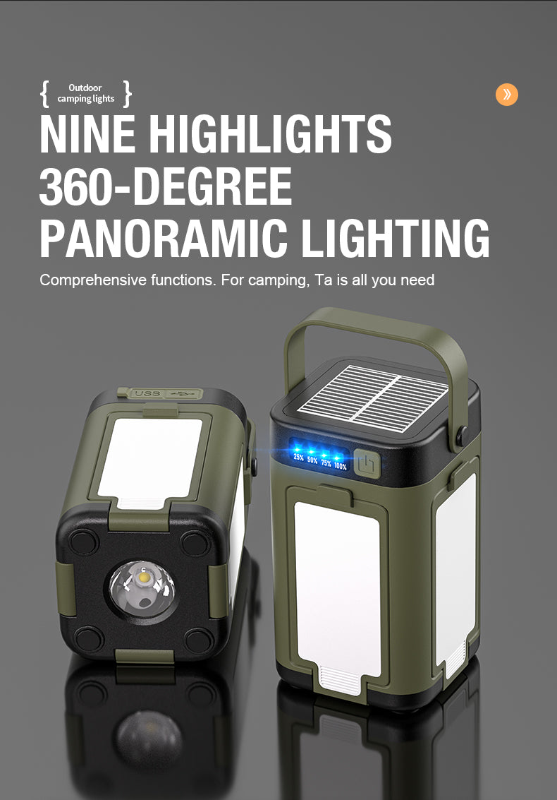 Rechargeable LED Camping Lantern — 6 Modes, Solar & Type-C Charging