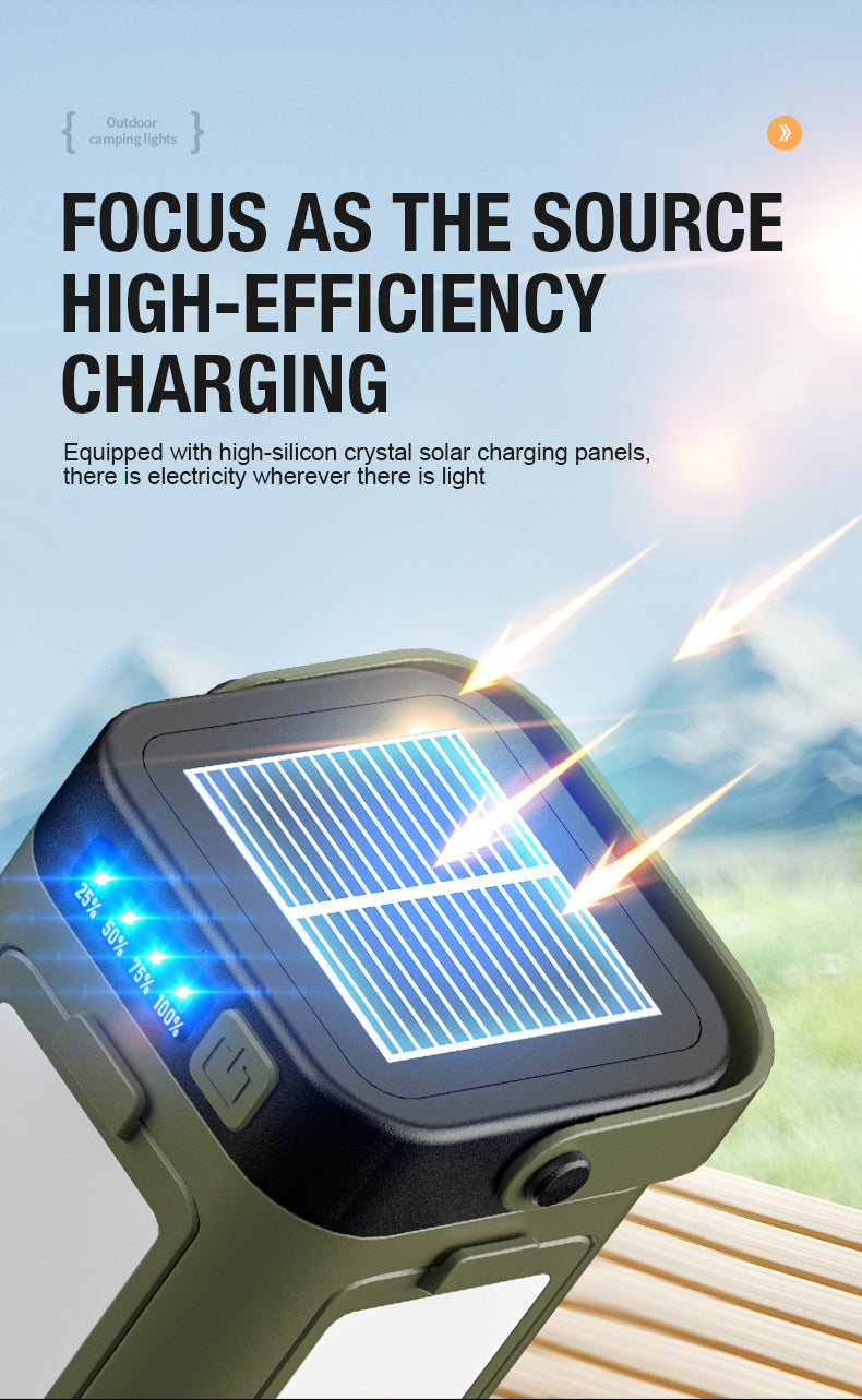 Rechargeable LED Camping Lantern — 6 Modes, Solar & Type-C Charging