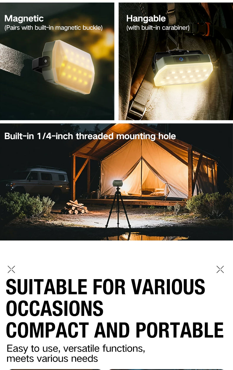 Rechargeable LED Camping Lantern — 6 Modes, Solar & Type-C Charging