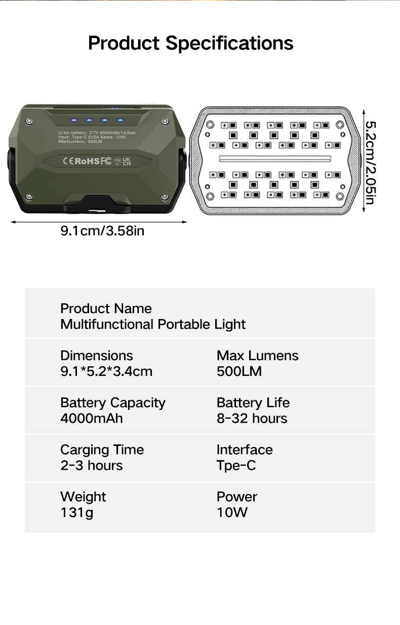 Rechargeable LED Camping Lantern — 6 Modes, Solar & Type-C Charging