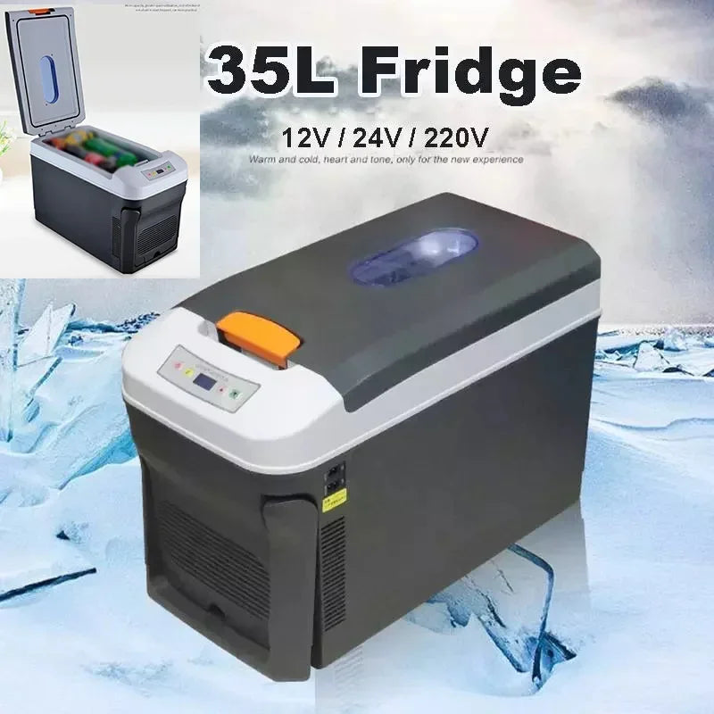 35L Mini Car Refrigerator with Freezer DC12/DC24V Outdoor and Home Dual Use Portable Mini Fridge for Caravan Truck Home Camping