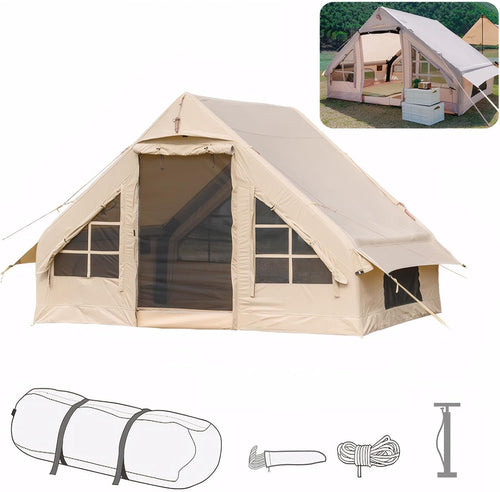 4 Person Inflatable Glamping Tents, Easy Setup Outdoor Weatherproof Tent with Mesh Windows