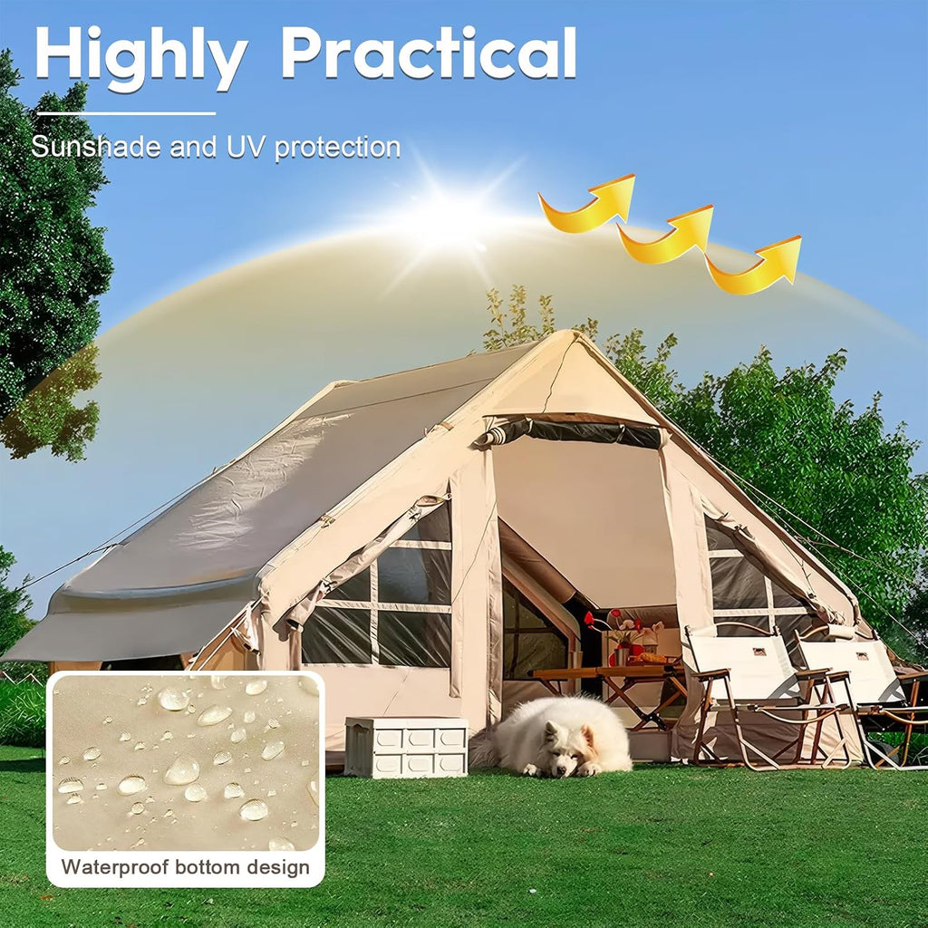 4 Person Inflatable Glamping Tents, Easy Setup Outdoor Weatherproof Tent with Mesh Windows