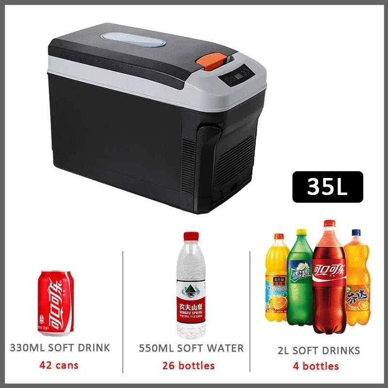 35L Mini Car Refrigerator with Freezer DC12/DC24V Outdoor and Home Dual Use Portable Mini Fridge for Caravan Truck Home Camping