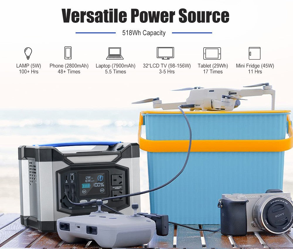 Atem Power Portable Power Station 500W Solar Generator 518Wh Charging RV Backup