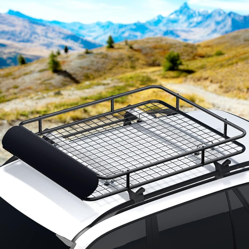 Car Roof Rack, 123 X 96 X 13.5Cm Universal Roofs Racks Pod Box Storage Basket Container Cars Accessories Transporting Storages, Clamp 80Kg Carrying Space Steel Black