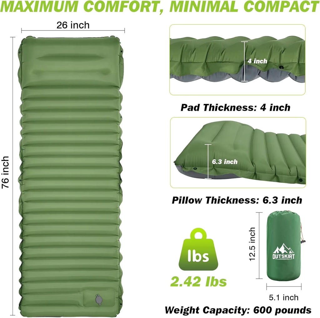 Extra Thick 4 Inch Camping Sleeping Pad Outdoor Camping Self-Inflating Mats Spliceable Hiking Fishing Sleeping Pad