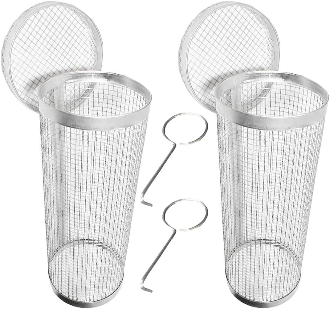 2PCS round BBQ Grill Basket, 7.9/11.8 Inch Rotating Barbecue Cage for Vegetables, Meat, and Seafood, Portable Smoker Drum with Mesh Design