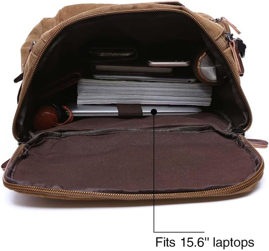 Vintage Canvas Backpack Casual Travel Rucksack 16Inch Laptop Daypacks Hiking Camping Backpack
