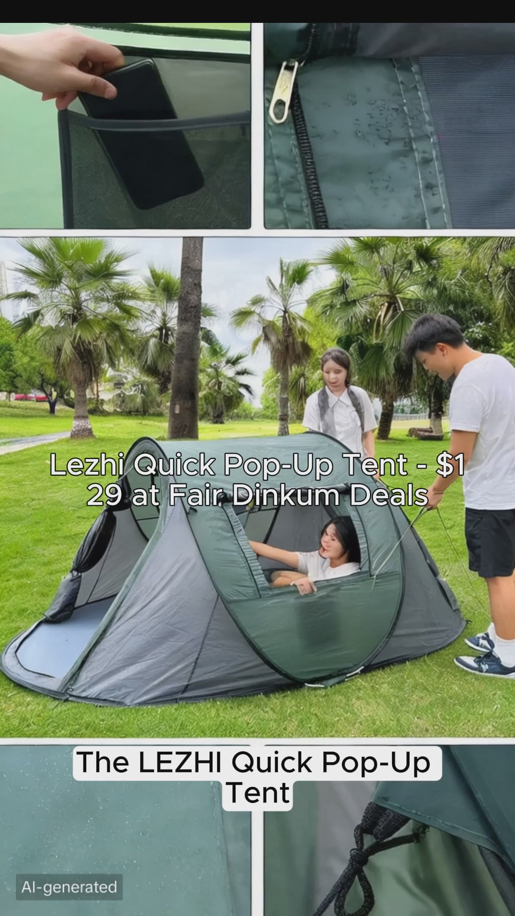 LEZHI Quick Pop-Up Camping Tent 3-4 Person | Waterproof Boat Tent | Fair Dinkum Deals